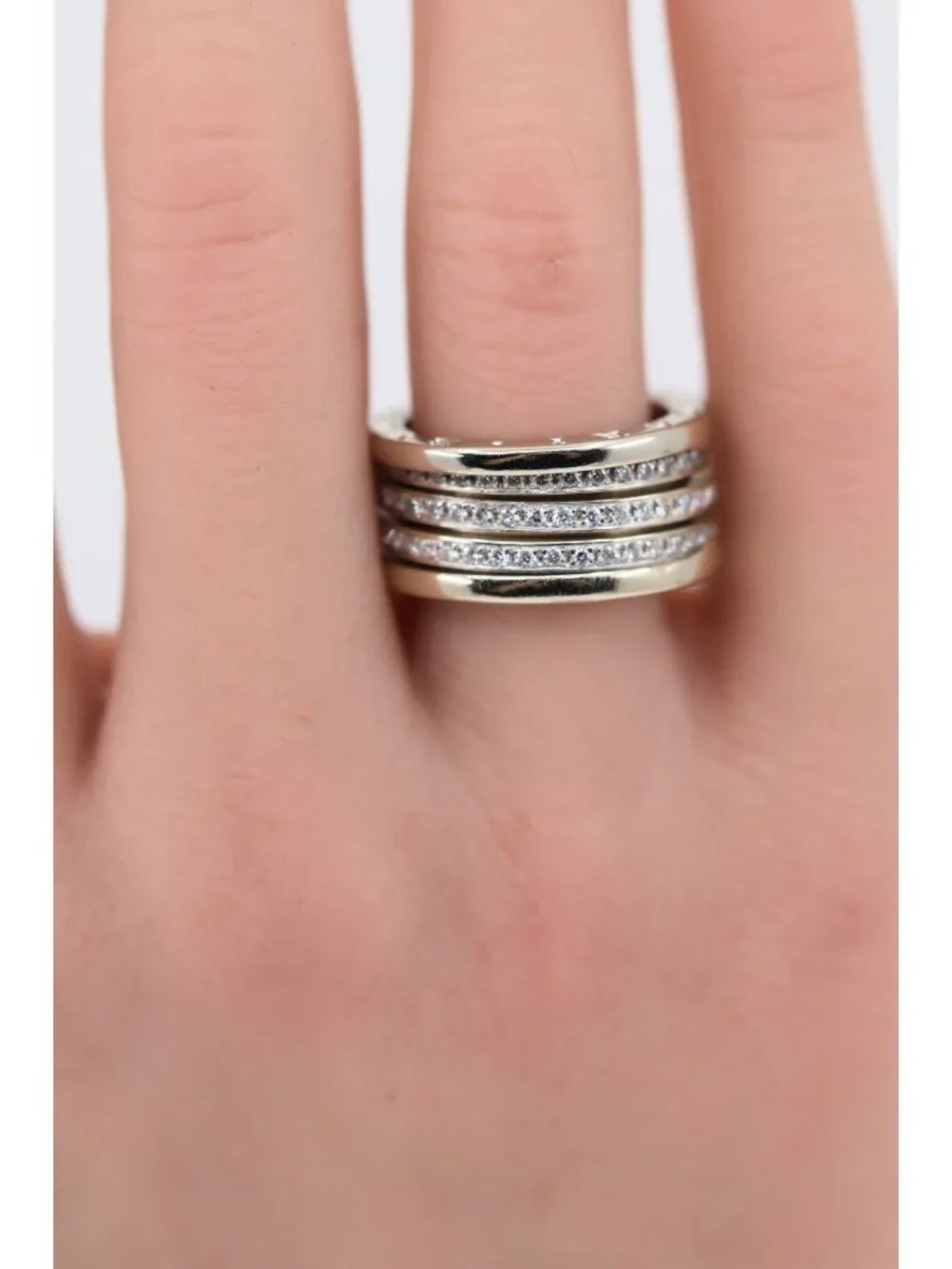 BVLGARI B.Zero1 4 Band 18K White Gold 3 Row 1.00ct Diamond Ring - Size 55 or 7